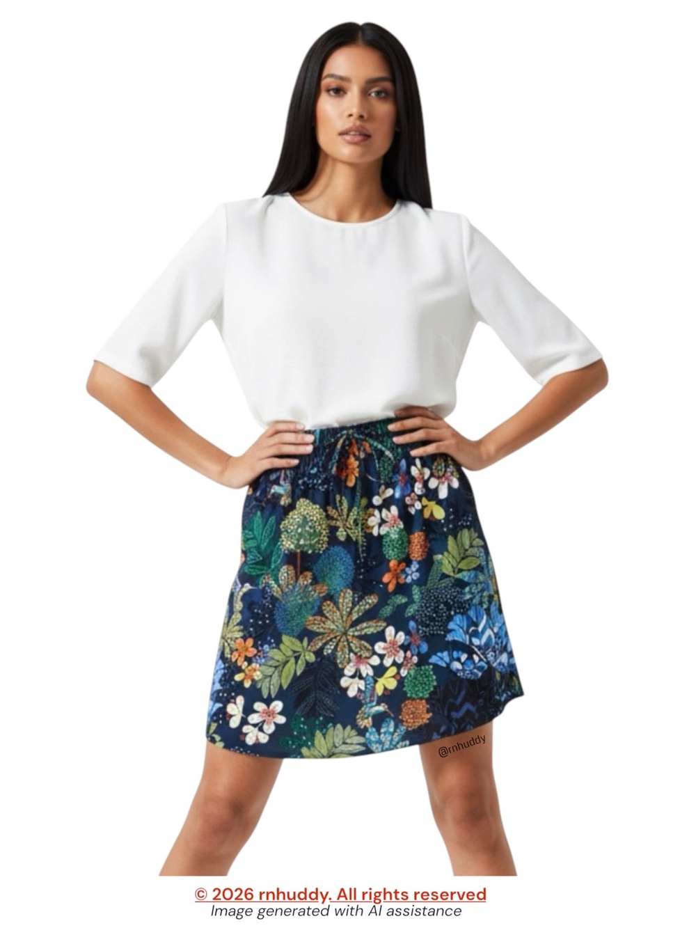 Loft S navy floral drawstring skirt with pockets
